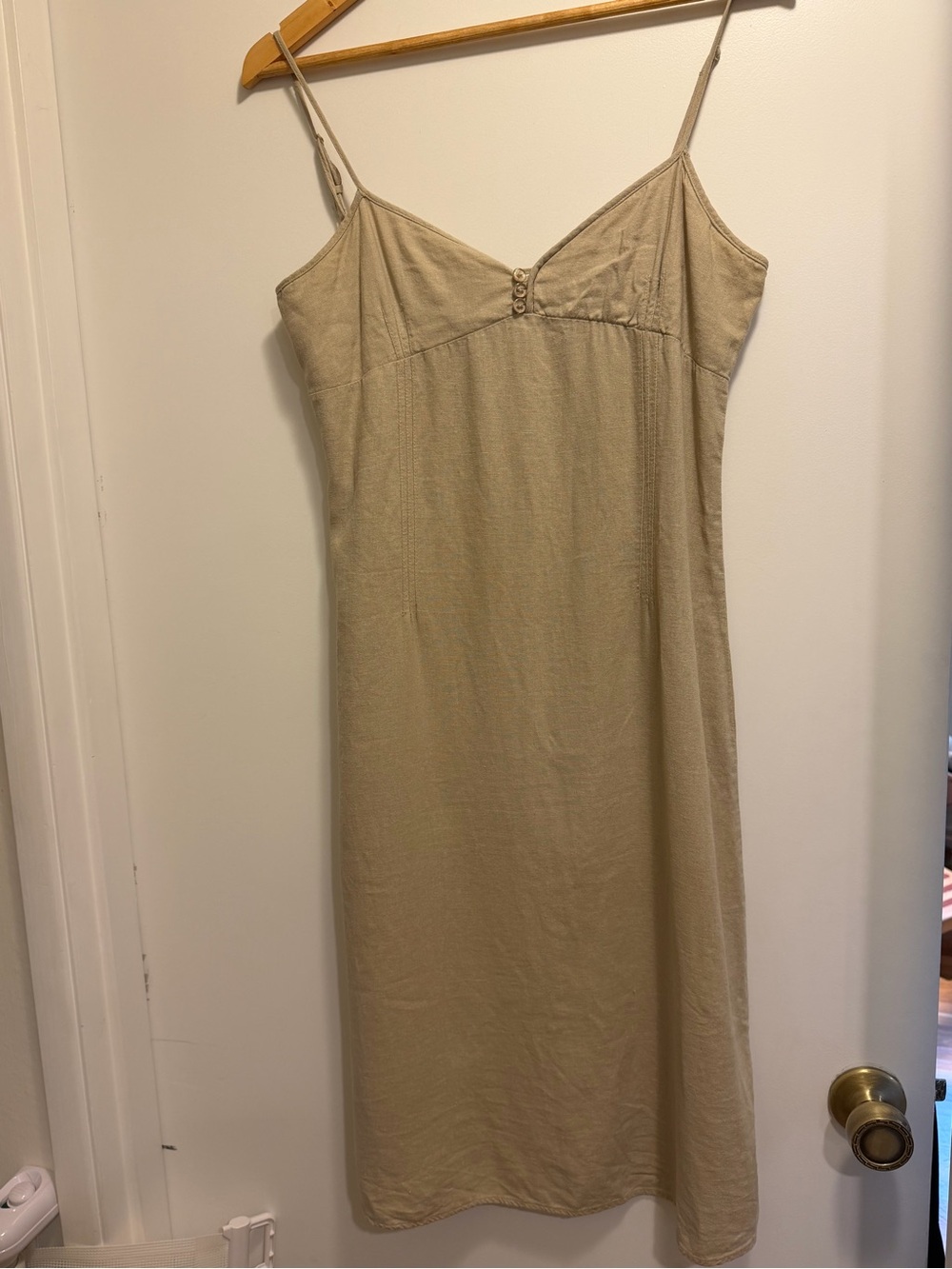 Beige linen Slip Dress with Button Detail - Women